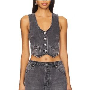 Rolla's Dallas Faded Black Denim Vest Sz XL Button